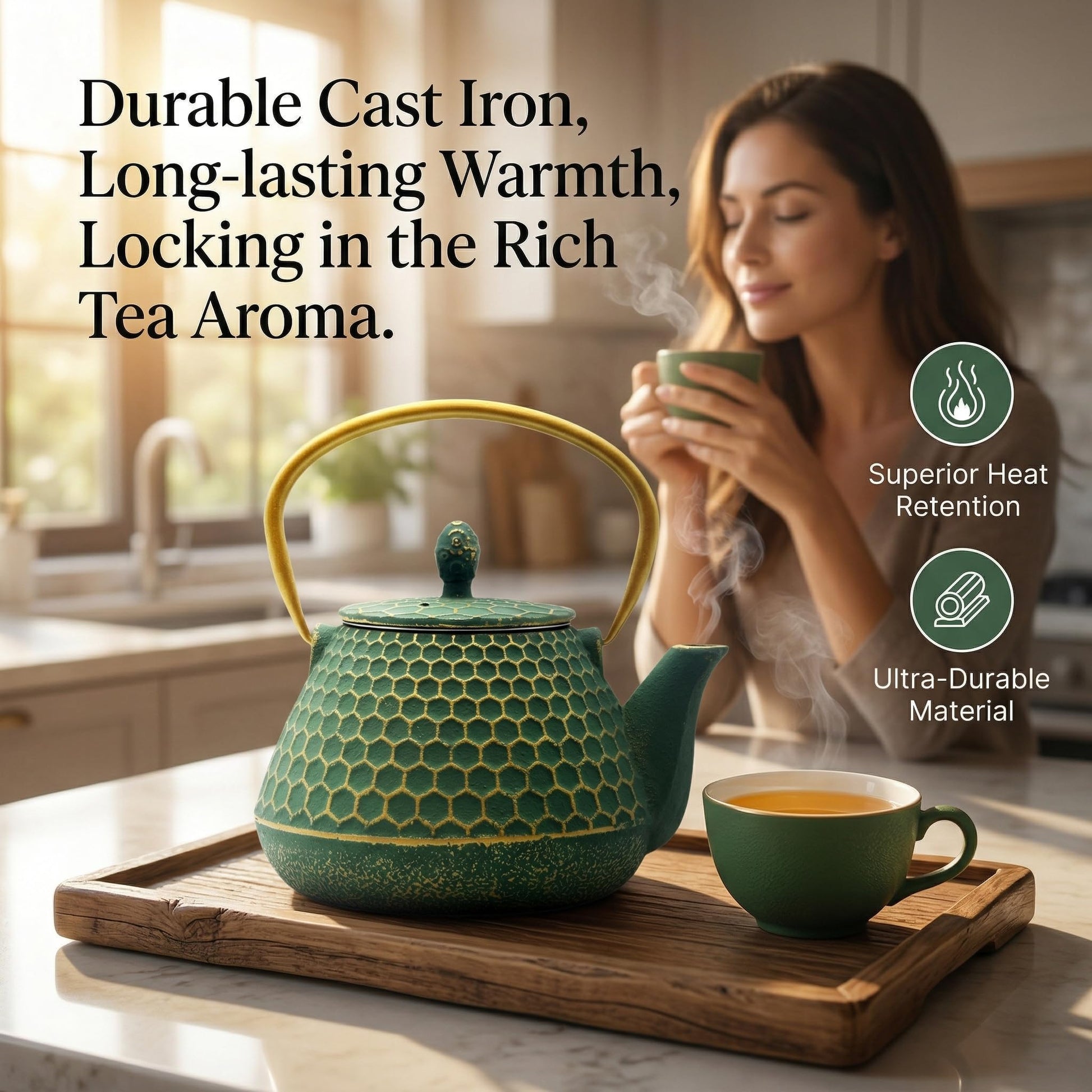 Cast Iron Tea Kettle, Japanese Tetsubin Teapot Coated with Enameled Interior, Durable Cast Iron