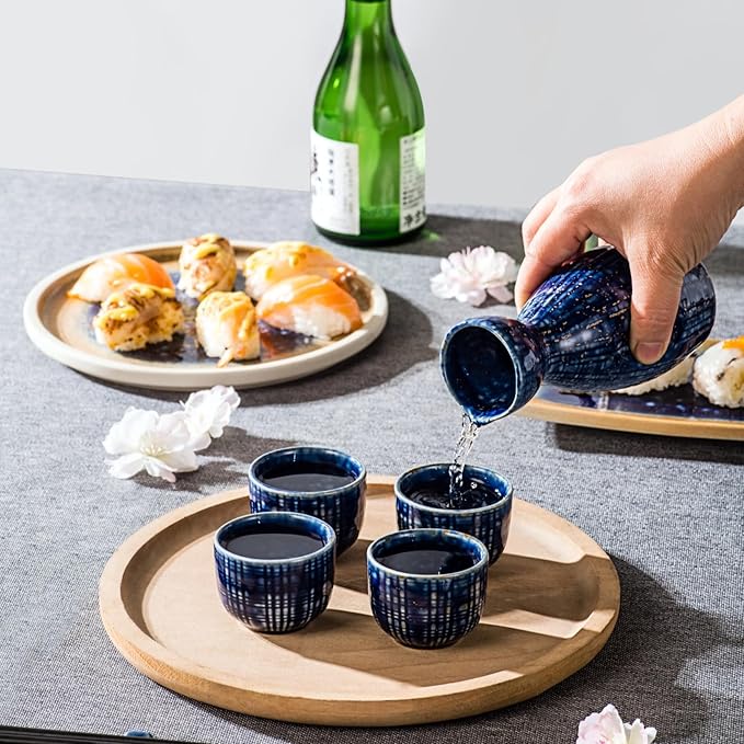 UNICASA Sake Set 5 Pieces,Traditional Sake Cups, Ceramic Cup Crafts Wine Glasses, Include One Sake Bottle 210ml and Four Sake Cups 50ml