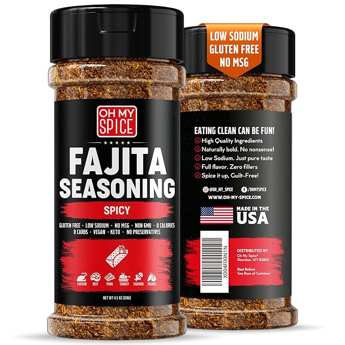 Fajita Seasoning Mix Spicy Chili Powder - Gluten Free & Low Sodium Mexican Seasoning Blend for Meat, Vegetables, Steak & Chicken Fajita. Taco Seasonings Mix Spices. Hot Fajitas Seasonings Spice. 4.5oz