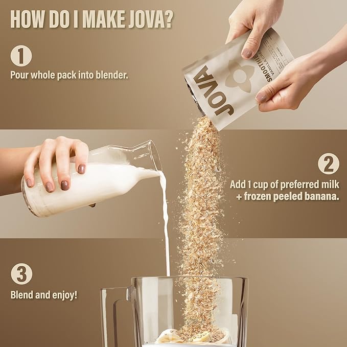 JOVA Vanilla Cream Whole Foods Shake | 25g Protein, 7g Fiber | Ready in 1 Minute and Better than a Milkshake (Gluten-Free, Non-GMO, No Added Sugar, USA Made), 3-Pack