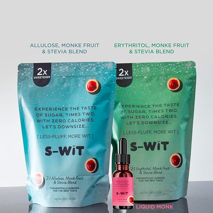 S-wit - Erythritol, Monk Fruit & Stevia Blend, 2X Sugar Replacement, Natural Sweetener, Zero-Calorie, Keto-Friendly, Diabetic-Friendly, Perfect for Baking, Coffee, Tea, and Everyday Use, Sugar-Free (Single Pack, Erythritol, Monk Fruit & Stevia Blend)