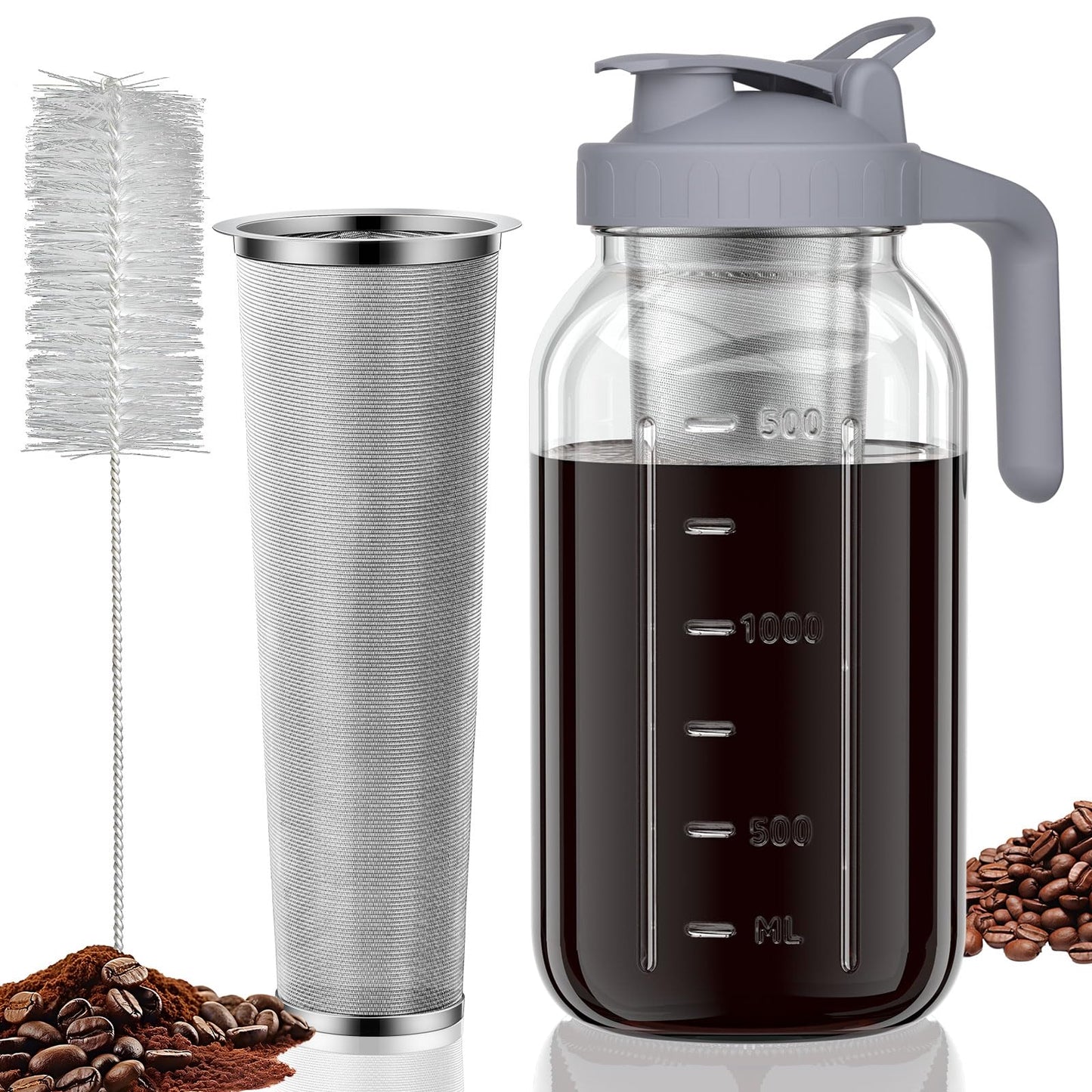 JunVpic Cold Brew Coffee Maker, 64 oz Glass Mason Pitcher