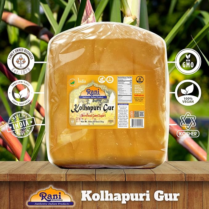 Rani Kolhapuri Gur (Jaggery) 175oz (11lbs) 5kg ~ Unrefined Cane Sugar, No Color added, Gluten Friendly | Vegan | NON-GMO | Kosher | No Salt or fillers