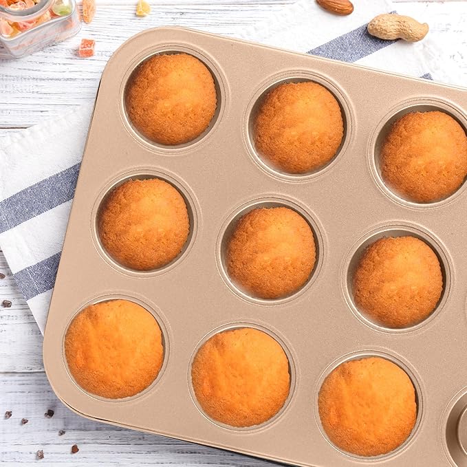 11-Piece Nonstick Baking Pans Set - Professional Grade Carbon Steel Bakeware with Premium Coating- Dishwasher Safe, Stackable, Oven Safe to 450°F (Champagne)