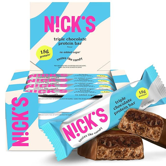 Nick?™s Triple Chocolate Protein Bars ??12-Count Box | High Protein, Low Calories, Low Carbs, Keto Friendly, No Added Sugar
