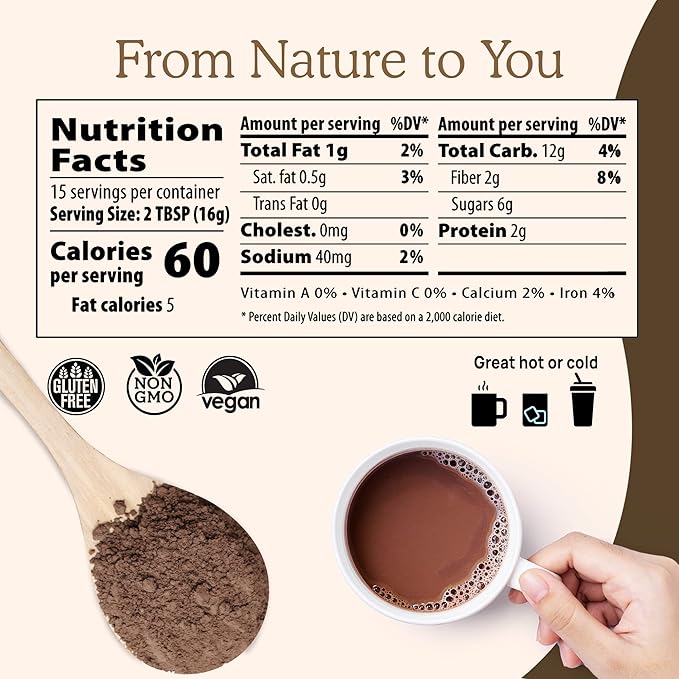 Real Mushrooms Organic Hot Chocolate Mix with Reishi, Turkey Tail, Chaga, Shiitake, Maitake ??Cacao Powder Organic Mushroom??5 Defenders Mushroom Cacao Powder, Vegan, Gluten-Free, 15 Servings