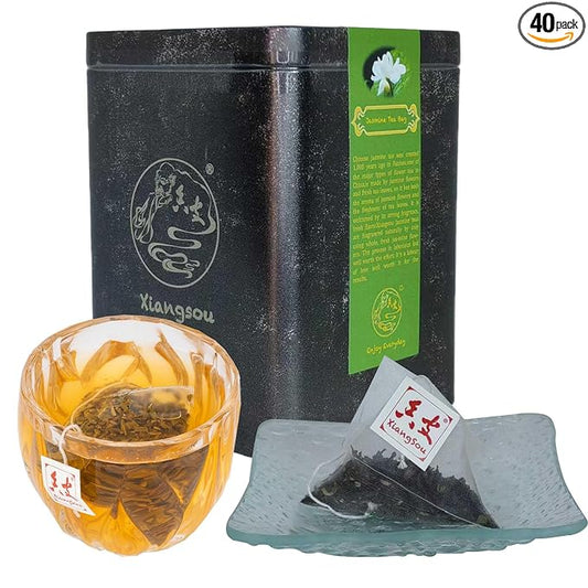 Xiangsou Jasmine Tea,Premium Chinese Green Tea From Fuzhou with 40 Tea Bags,Strong Flower Fragrance Chinese Tea With a Mellow Taste