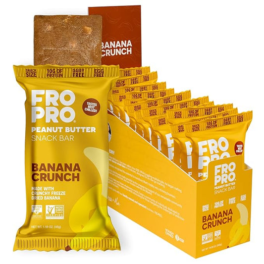 FROPRO Plant Protein Snack Bars - Plant Based Protein Bars, All-Natural, Gluten, Dairy, & Soy Free, High Protein Bars with Low Calories | Banana Crunch, 12 Pack