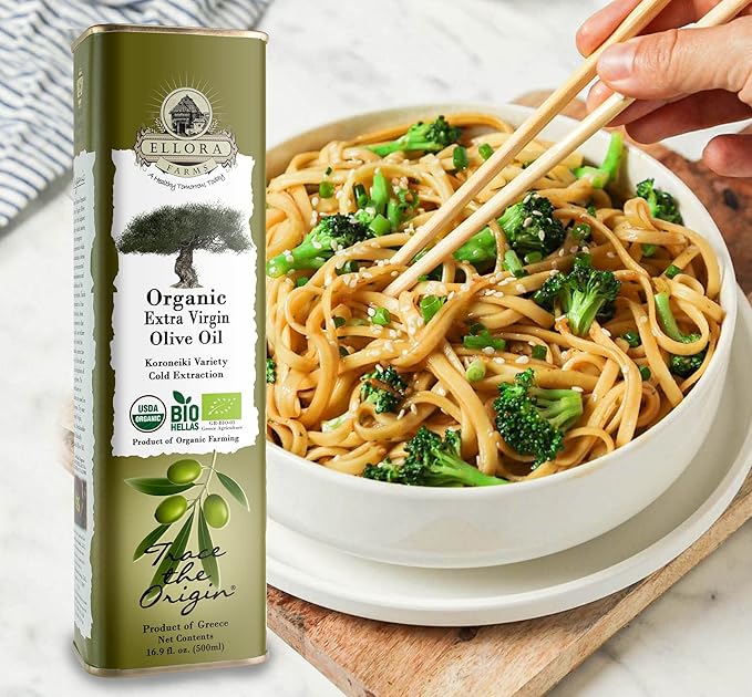 Ellora Farms, Organic Extra Virgin Olive Oil, Cold Press, Traceable Single Origin, Kosher, High Polyphenols, 17 oz. tin, Pack of 2