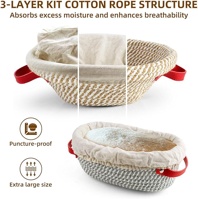 Sourdough Starter Kit,Gift for Bakers Sourdough Bread Baking Supplies,34oz Starter Jar, 2 Cotton Rope Proofing Baskets & More for Sourdough Starter Bread Making Baking Fermentation
