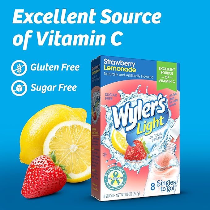 Singles T棘 Go Powder Packets, W逵ter Drink Mix, Strawberry Lemonade, 96 Singl筠 Servings (Pack of 12) Strawberry Lemonade