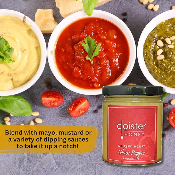 Cloister Honey Whipped Honey - Ghost Pepper (9 oz) | Hand Crafted | Raw Artisan Honey | 100% Pure, Raw & Unfiltered | All Natural | Made in USA |
