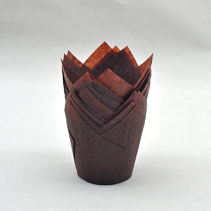 Large Muffin Greaseproof paper Baking cupcake cups, 2-1/4" x 4" Chocolate Brown Tulip Baking Cup Case of 125 pcs (125, Large)
