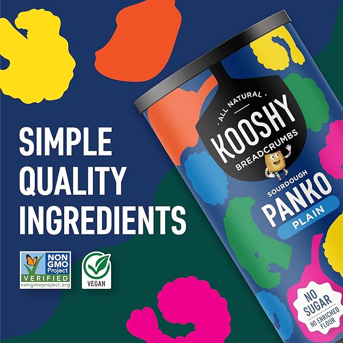 Kooshy Plain Panko Breadcrumbs | Vegan, Dairy Free, & Non GMO Sourdough Bread Crumbs for Meatballs, Meat Cutlets, Vegetables, Meatloaf, & Mac and Cheese (Plain | 7.5 oz / 2 Pack)