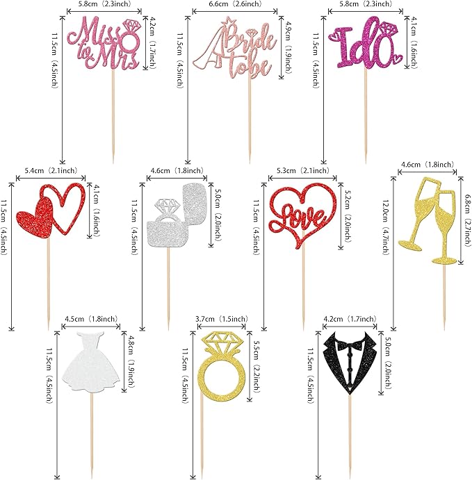 30 PCS He Asked She Said Yes Cupcake Toppers Glitter Engagement Cupcake Toppers Miss to Mrs I Do Love Heart Ring Miss to Mrs Cupcake Picks for Wedding Engagement Party Cake Decorations Supplies Multi