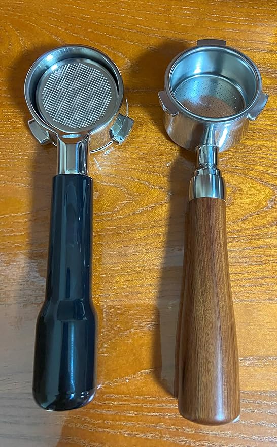 51mm Bottomless Portafilter Fits DeLonghi EC680 and EC685 Espresso Machine Stainless Steel Naked Portafilter Along with Double Shot Filter Basket Coffee Bottomless Handle-Wooden