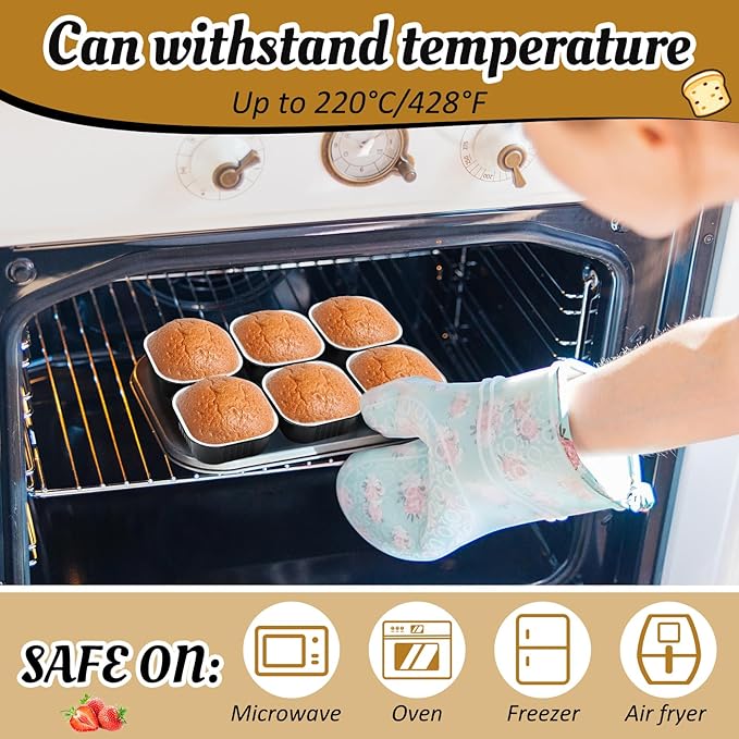 Aoriher 150 Pieces 10 oz Mini Cake Pans with Lids Aluminum Foil Baking Cups Square Disposable 4" x 4" Large Cupcake Cups Baking Tins for Kitchen Brownie Pudding Desserts Holders(Black)