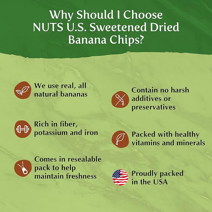 NUTS U.S. - Banana Chips | Dried and Sweetened | All Natural | Vegetarian | Non GMO and Gluten Free | Packed in a Resealable Bag (2 LBS)