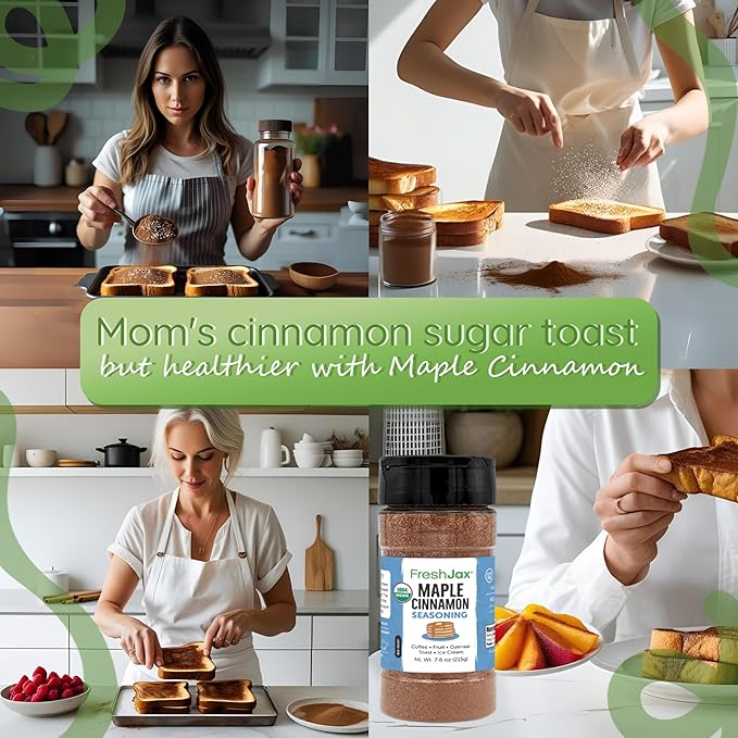 FreshJax Organic Maple Cinnamon Topping (7.6 oz) ??Sweet Maple Spice for Coffee, Popcorn & Baking, Gourmet Seasoning