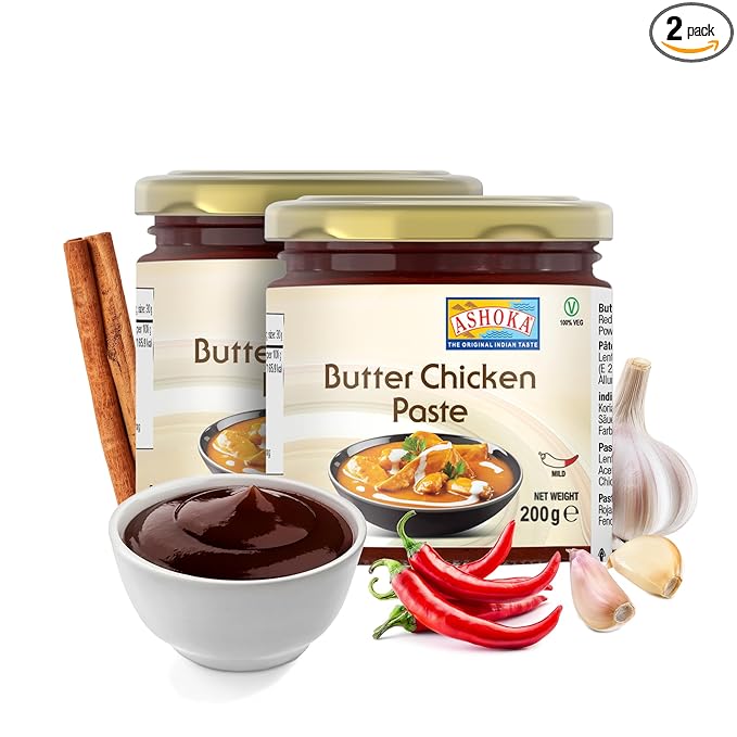 Ashoka Butter Chicken Paste | Vegan | Kosher | Gluten-Free | Easy-to -Use Curry Paste | Authentic Indian Cooking Spice Paste | Since 1932 | 200 Grams (Pack of 2)