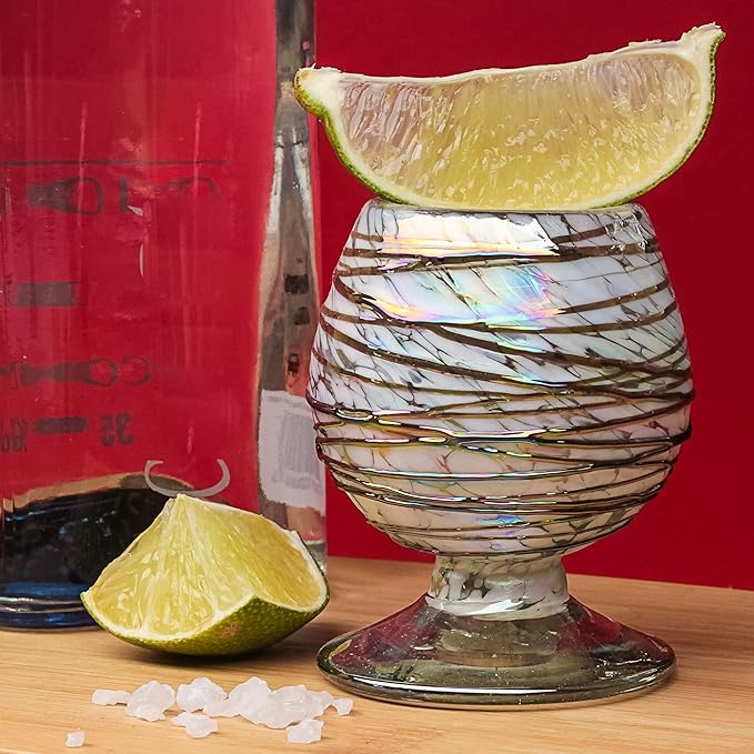 Authentic Mexican Tequila Hand Blown Shot Glasses - Set of 4-2 oz - Mini Glass Snifters - Heavy Base - Cognac (Frosty Fusion)