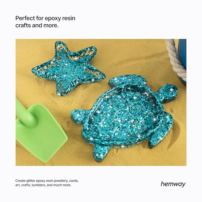 Hemway Premium Glitter Shaker - Turquoise Blue Holographic | 115g Super Chunky Metallic Flake Sequins for Resin & Epoxy Crafts | Craft Supplies for Tumblers, Festival, Art