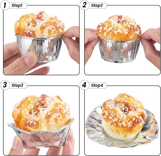 300 Pack Cupcake Cups Cupcake Wrappers Disposable Foil Muffin Liners Cupcake Liners Aluminum Foil Paper Mini Metallic Baking Cups for Wedding Halloween Party(Silver,3.5 oz)