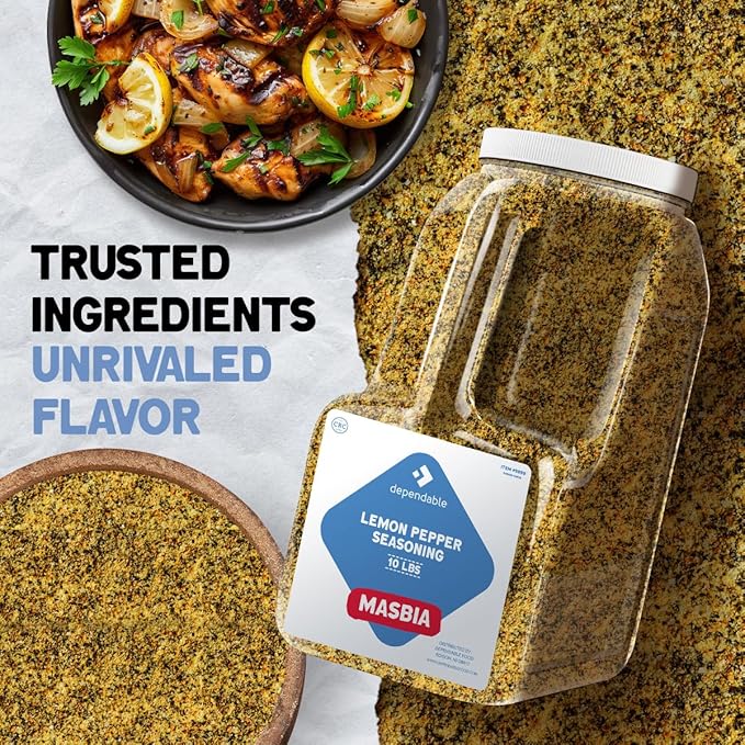 Dependable Food Lemon Pepper Seasoning - 10 Lb. Resealable Jug - Non-GMO, Kosher ??Bulk Pack for Zesty Flavor