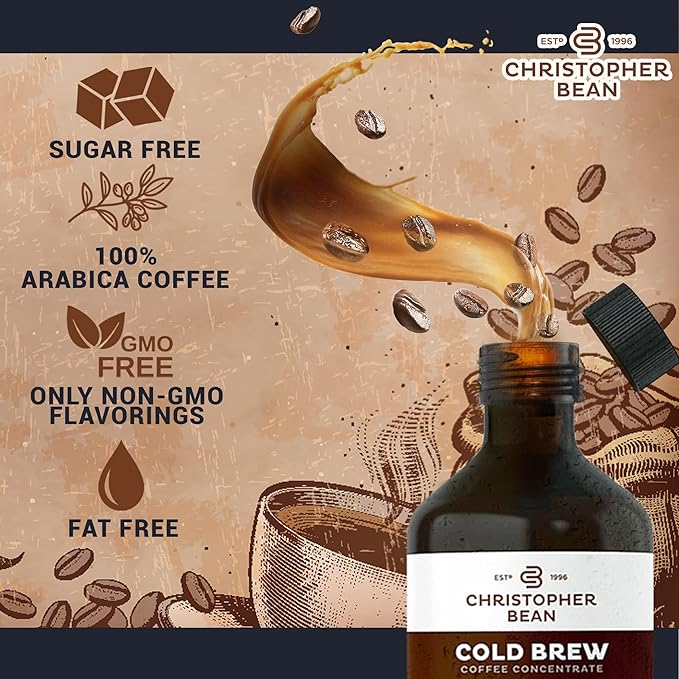 Christopher Bean Coffee - Certified Kosher - French Roast Coffee Concentrate, Unsweetened Cold Brew & Iced Distillate Liquid Java. Hand Crafted Concentrated 100% Arabica, Pure Coffee Bean Extract 8-Ounce Bottle, 40 Servings