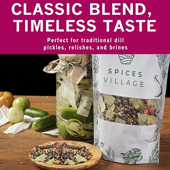 SPICES VILLAGE Pickling Spices for Corned Beef, Pickling Spices Mix for Pickles and Canning, 6.5oz, Pickling Seasoning Blend Kit - Kosher, Gluten Free, Non GMO, Resealable Bulk Bag