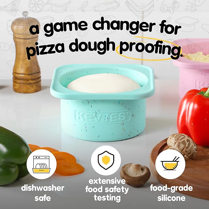 1000ml PLUS Pizza Sourdough Proofing Containers with Air-tight Lids for DIY family Artisan Pizza,Bread,Bagel-Food Grade Silicone -Dishwasher Safe-2 Pack (Bondi Mint-Sprinkles Pattern)