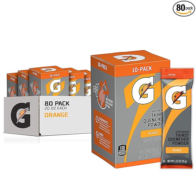 Gatorade Thirst Quencher Powder, Orange, 1.23oz Packets, (80 Pack)