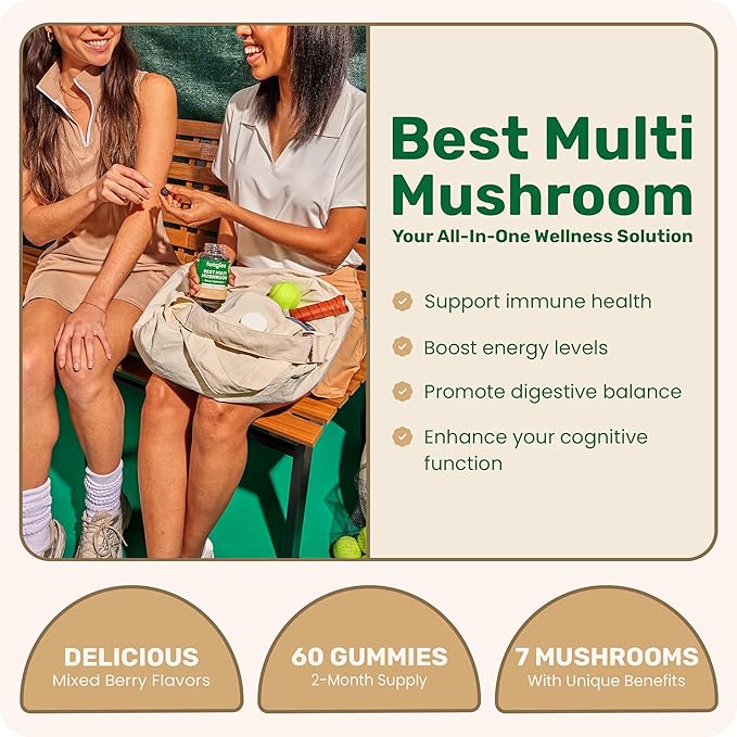 Fungies Multi Mushroom Gummies for Men & Women - Mushroom Supplement Includes Lion?™s Mane, Cordyceps, Reishi, Chaga, Shiitake, Maitake & Turkey Tail - Gelatin-Free, Gluten-Free & Vegan Gummy Vitamins