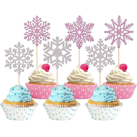 36 PCS Snowflake Cupcake Toppers Glitter Winter Frozen Theme Cupcake Picks Little Snowflake Cake Decorations for Winter Wonderland Baby Shower Kids Birthday Christmas Party Supplies Silver Purple