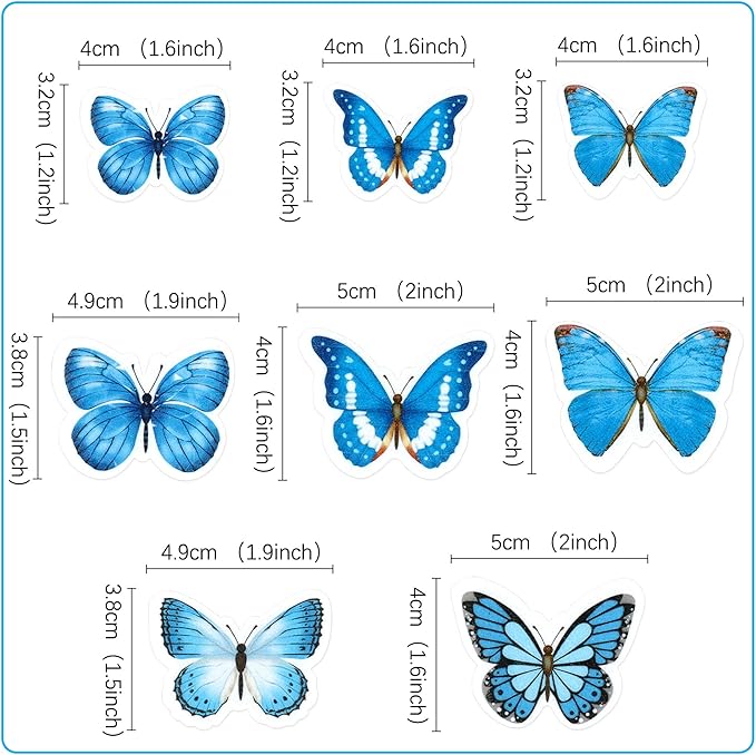 48Pcs Edible Butterfly Cupcake Toppers Double Layer Butterfly Decorations for Women's Happy Birthday Cake Decorations Party Decorations