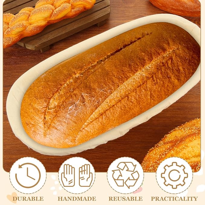 2 PCS 13.8 inch Oval Long Baguette Banneton Brotform Bread Dough Proofing Rattan Basket & Liner for Professional & Home Bakers