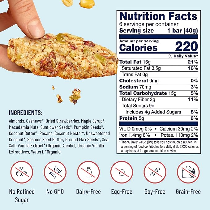 The YES Bar ??Strawberry Coconut ??Plant Based Protein, Decadent Snack Bar ??Vegan, Paleo, Gluten Free, Dairy Free, Low Sugar, Healthy Snack, Breakfast, Low Carb, Keto Friendly (Pack of 6)
