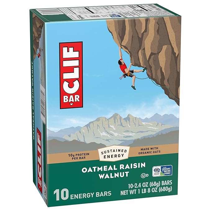 CLIF BAR - Oatmeal Raisin Walnut - Made with Organic Oats - Energy Bars - Non-GMO - Plant Based Protein Bars (10 Pack)