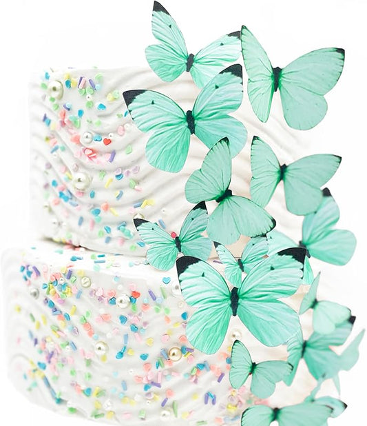 Sugar Robot Edible Butterflies for Cake Decorating- Butterfly Cake Decorations- Assorted Size - Cake Toppers and Cupcake Toppers Made in the USA - Premium Crafted -15 pcs (Teal)