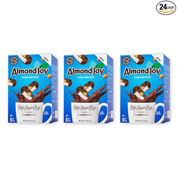 Candy Shop Cocoa Almond Joy Cocoa Mix, Hot Chocolate, Make Hot or Iced Cocoa, Made With Real Milk, Gluten Free, 1.25 oz packet (24 count)