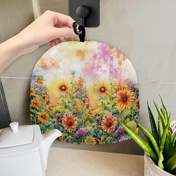 Watercolor Sunflower Print Teapot Cover Insulated Tea Kettle Cosy Dustproof Insulated Kettle Cover Breakfast Pot Cotton Filling for Home Kitchen Table Decorative Accessories