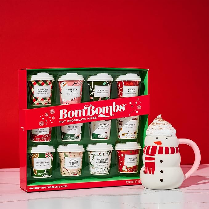 BomBombs Mini Hot Chocolate Gift Set with Holiday Packaging, Dessert Flavors Include Rocky Road, Cookie Butter, Pumpkin Pie & More, Set of 12