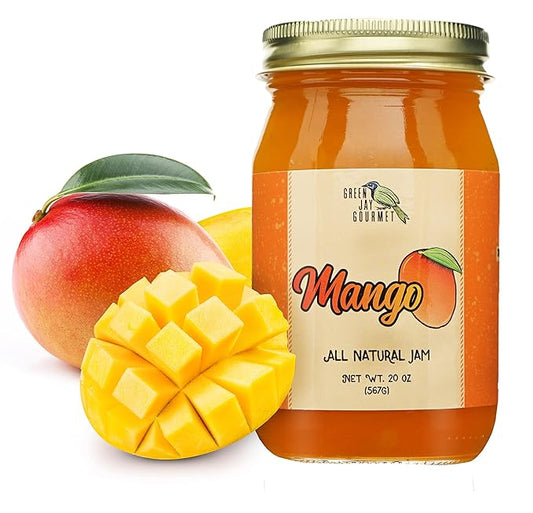Green Jay Gourmet Mango Jam - All-Natural Fruit Jam with Mango & Lemon Juice - Vegan, Gluten-free Jam - Contains No Preservatives or Corn Syrup - Made in USA - 20 Ounces