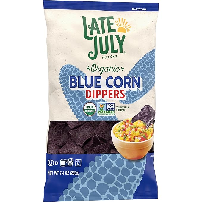 Late July Blue Corn Dippers Organic Tortilla Chips, 7.4 Oz Bag