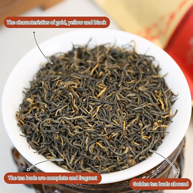 XIXICHA Golden Monkey Tea Chinese Black Tea Loose Leaf Chinese Tea Jin Jun Mei Yunnan Black Jinjunmei Whole Buds ä¸?›½???‘骏??5.3oz/150g