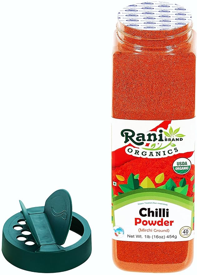 Rani Organic Chilli Powder (Mirchi Ground) 16oz (1lb) 454g PET Jar ~ All Natural | Vegan | Gluten Friendly | NON-GMO | Indian Origin | USDA Certified Organic