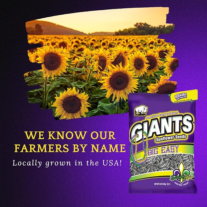GIANTS Big Easy Sunflower Seeds - Sunflower Seeds to Eat, High Protein Snack, Smoky BBQ & Vinegar, Source of Vitamin E & Fiber Content - 5 oz Resealable Bags (Bulk Pack of 12)