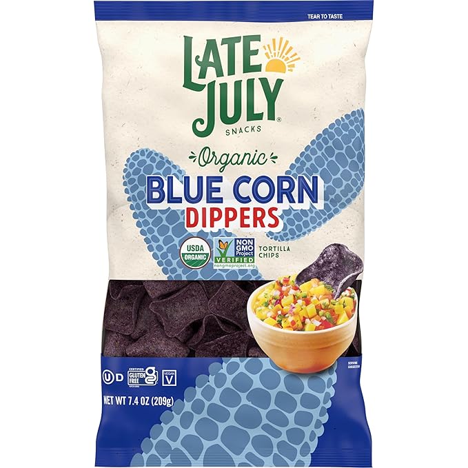 Late July Blue Corn Dippers Organic Tortilla Chips, 7.4 Oz Bag