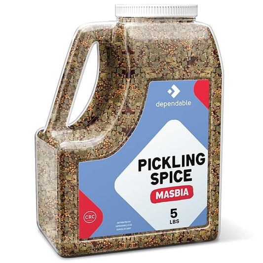 Dependable Food Pickling Spice - 5 Lb. Jar - Bulk Size - Kosher Premium Pickling Seasoning for Chefs & Restaurants - Non-GMO Pickling Spice Mix for Vegetables, Corned Beef, Canning Pickles, & More - Flavorful Pickle Spice