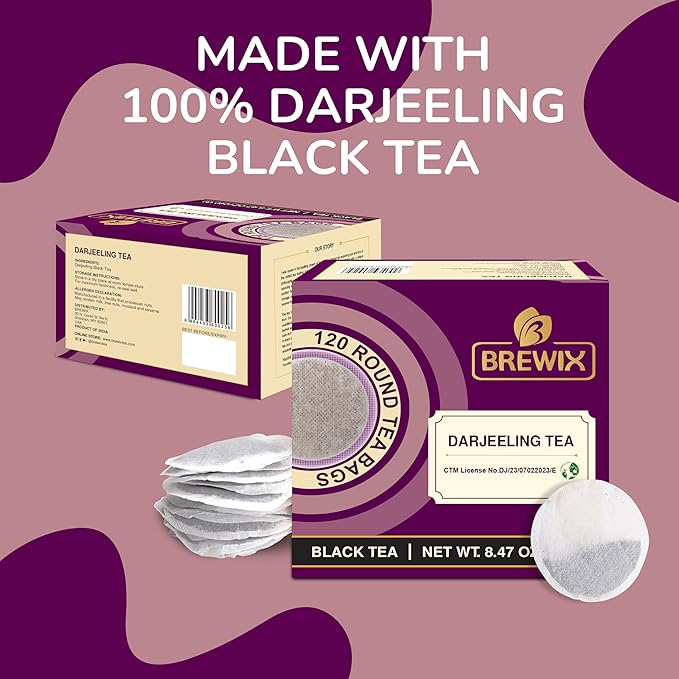 BREWIX, Darjeeling Black Tea Bags From Himalayas (120 Round Tea Bag) | Caffeinated | Breakfast Tea